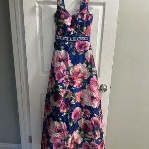Trixxi Navy and Pink Floral Maxi Dress